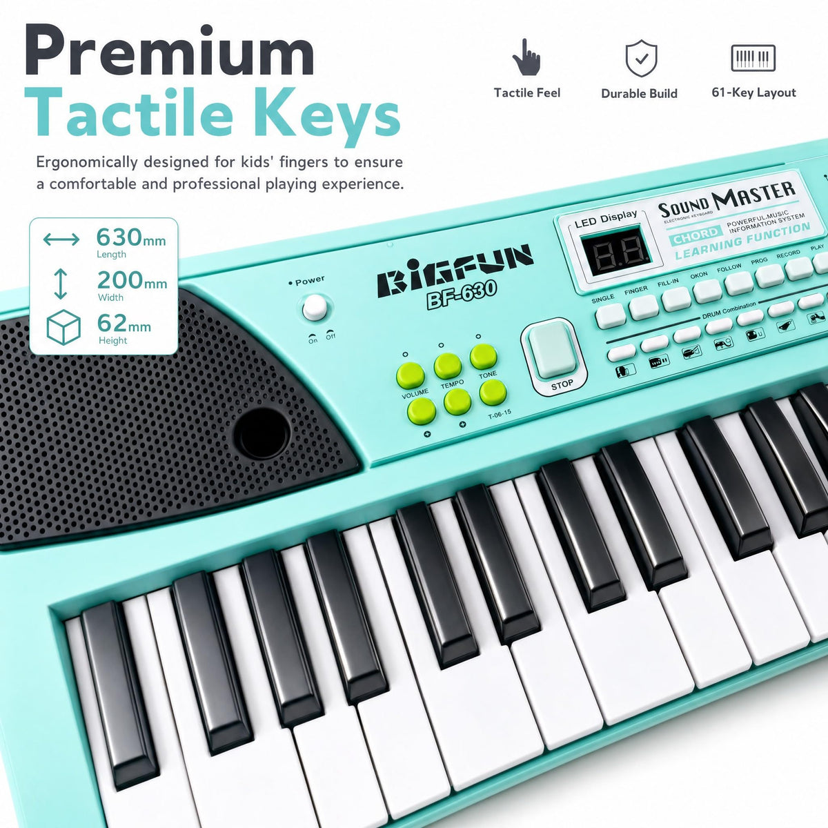 Soundo 61 Key Piano Keyboard with Microphone, Electric Piano, Blue