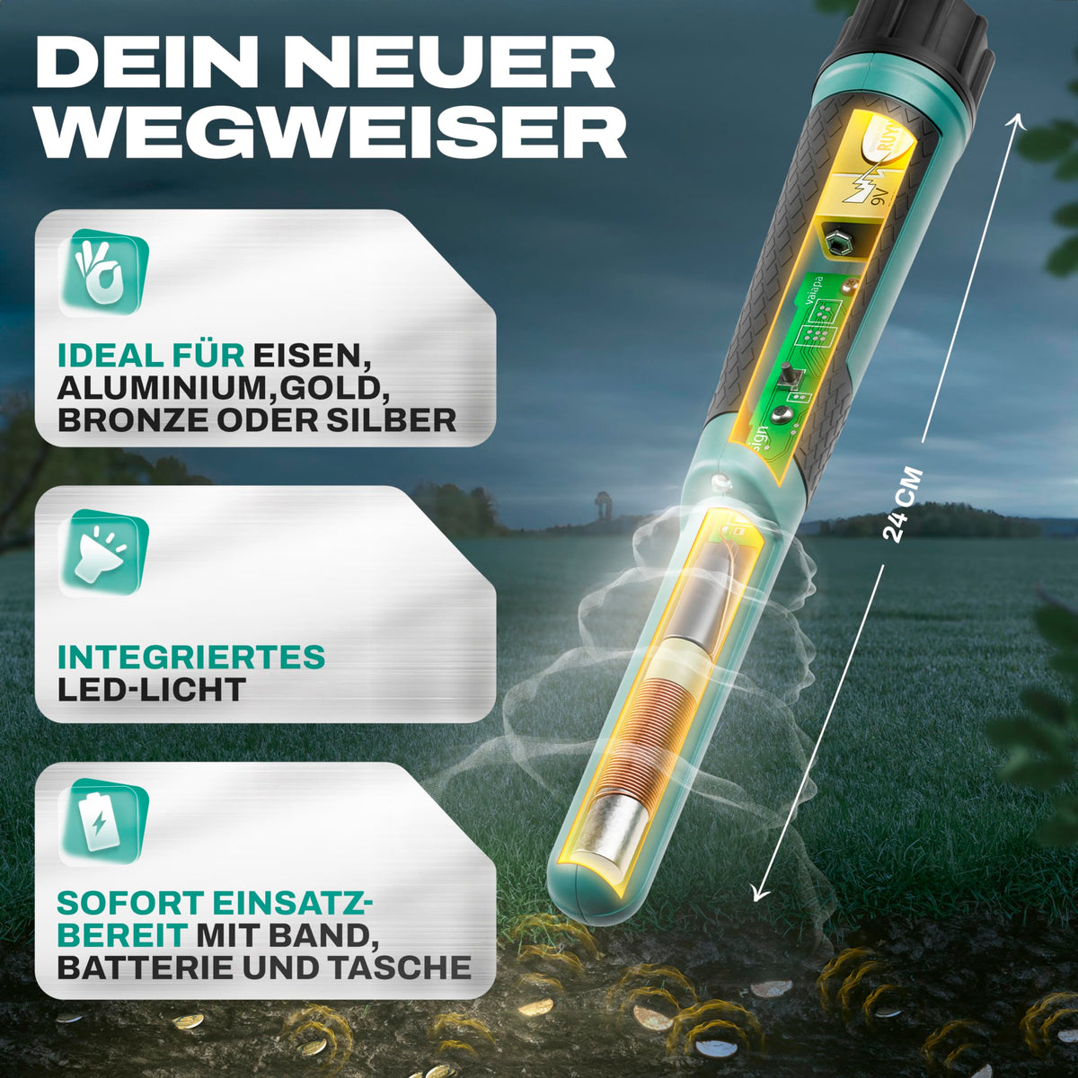 Metal Detector Set for Searching Gold - Metal Finder Including LED Light Underwater - The Waterproof pinpointer - Metal Detector for Adults and Children - FAIRMO