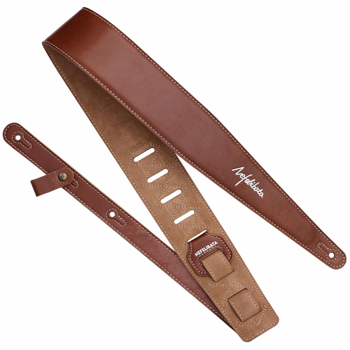Nefelibata Guitar Strap 2.5", Head Layer Cowhide Leather Guitar Straps with Foam Padding for Bass, Electric, and Acoustic Guitars