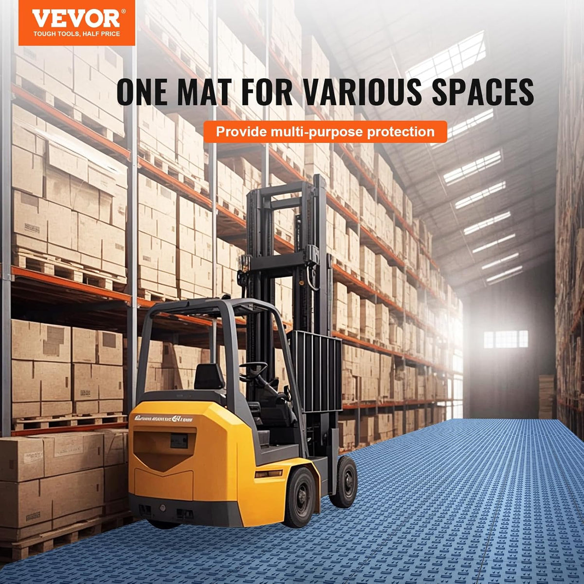 VEVOR Interlocking Garage Floor Covering Tiles, 12x12x0.53 inch, 50 Pack, Non-Slip Double-Sided Texture, for Garages, Basements, Repair Shops, Blue
