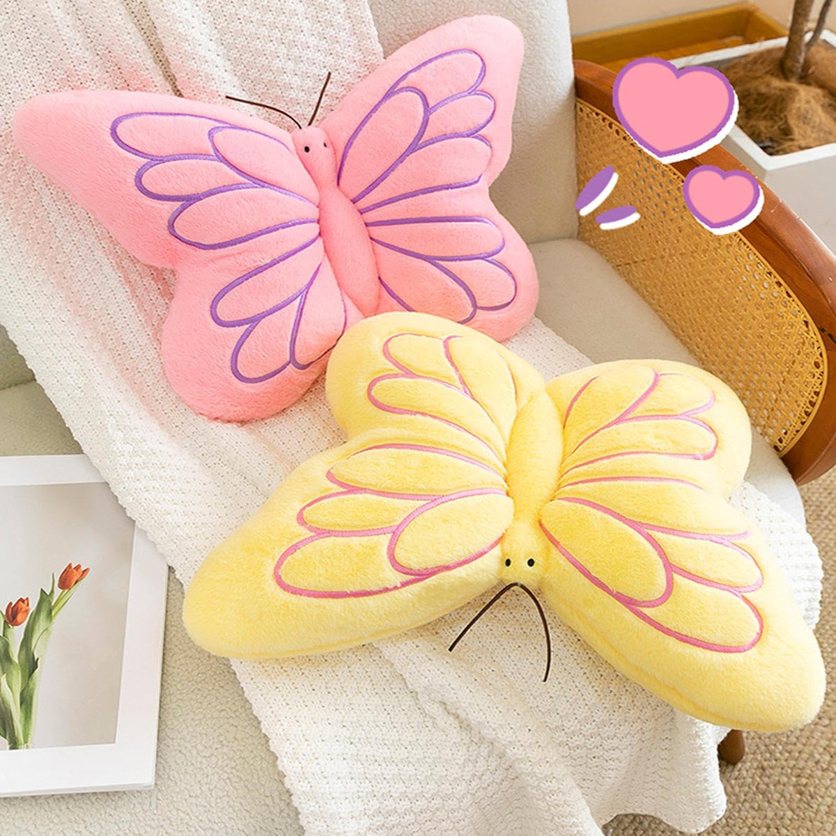 Karoeiwa Butterfly Pillow Cute Butterfly Decorative Throw Pillows Cushion 16 x 12 inch for Women Room Home Garden Sofa Couch Yellow
