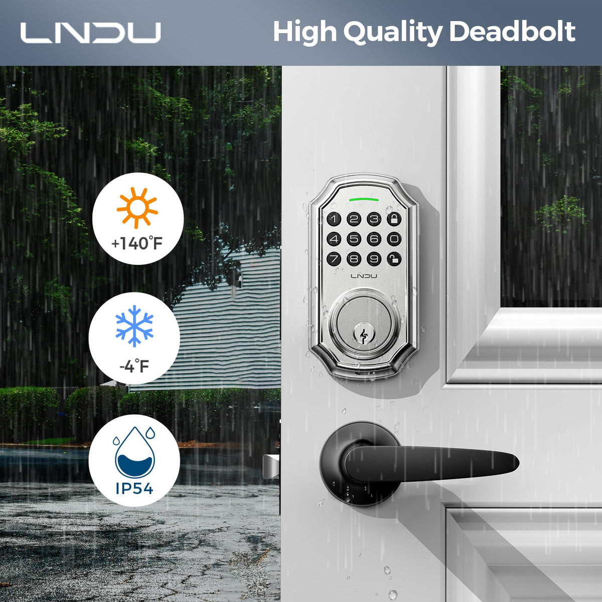 Keyless Entry Door Lock with 2 Levelers - Electronic Keypad Deadbolt, Auto Lock & Anti-Peeping Password, Matte Black Smart Locking for Front Door