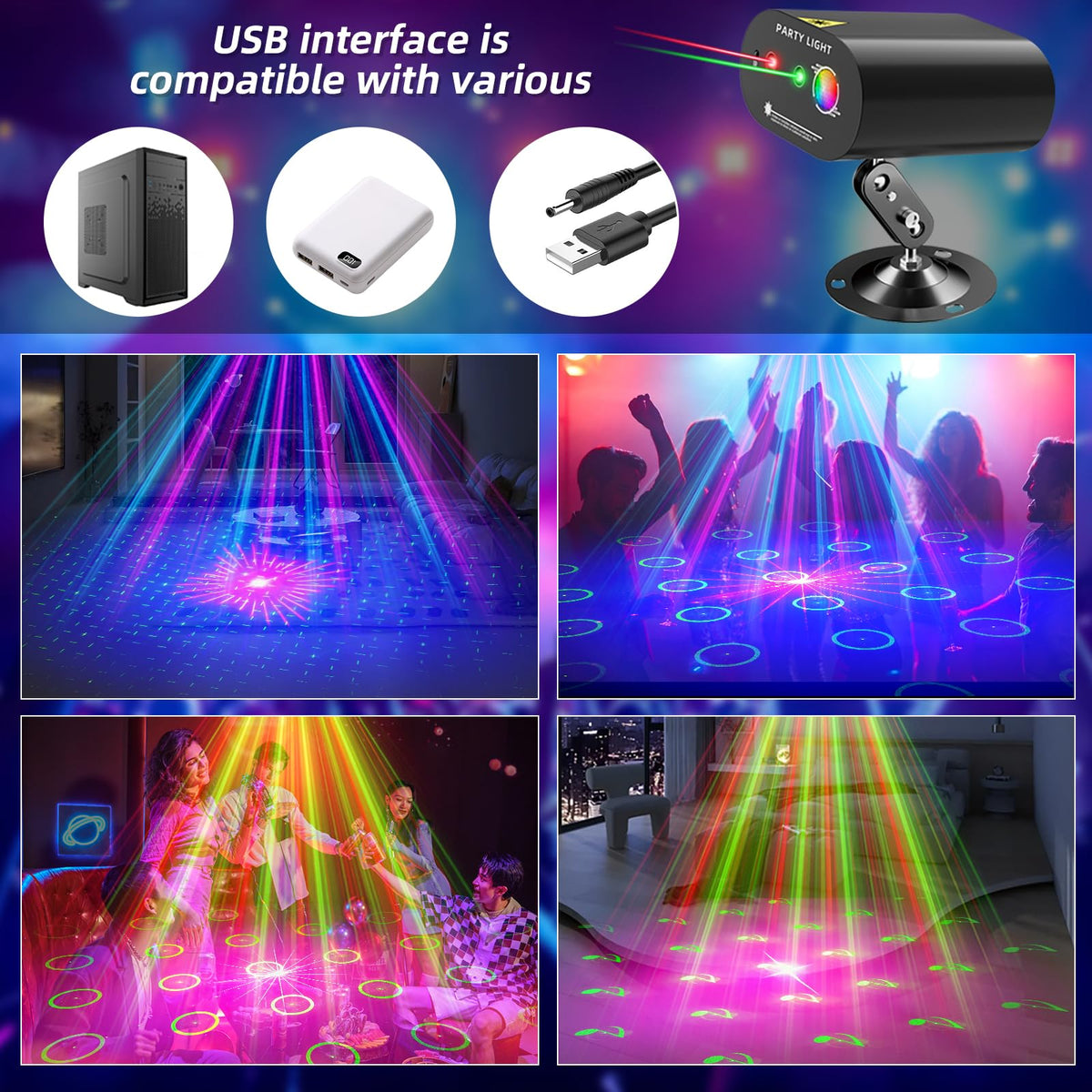 Yiixuyo - DJ Disco Ball Party Lights with Sound-Activated Remote