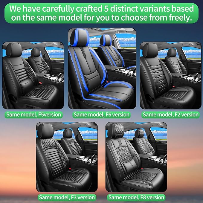 Fit Accord Car Seat Covers for Honda Accord 2003-2024 2025 2026 -Upgraded Premium Waterproof & Breathable Leather,Airbag Compatible,All-Weather Seat Cushion Protector,Full Set,Black-Blue