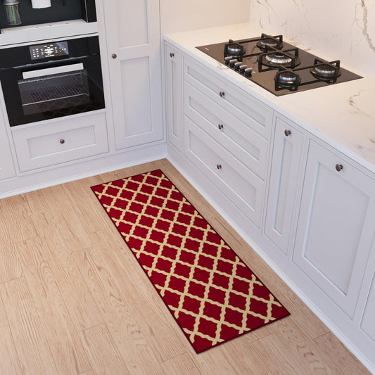 Ottomanson Hallway Runner Rug 20" x 59" Non Slip Trellis Area Rugs Easy to Clean Laundry Rug Runner Durable & Pet Friendly Floor Carpet Runners for Hallways Entryway Living Room Kitchen Bathroom, Red