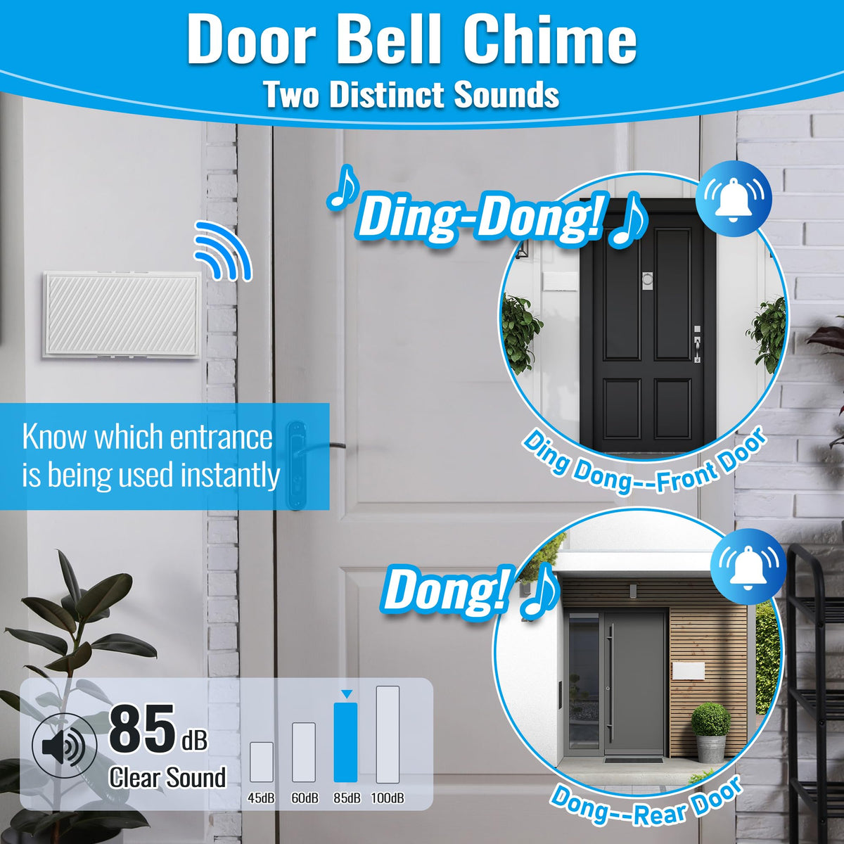Wired Doorbell Chime, 16V 10VA Front and Rear Door Chime, Delicate Style