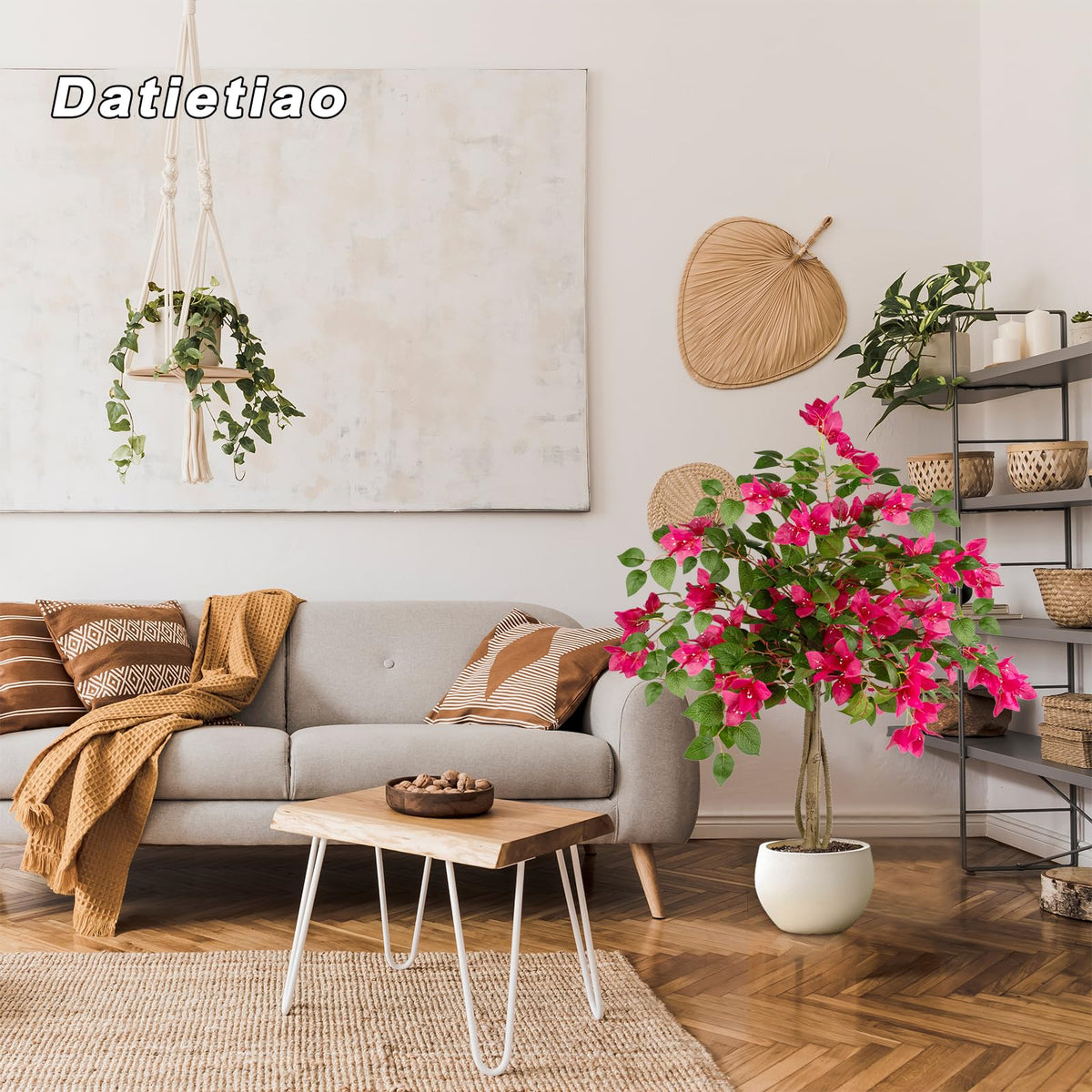 Datietiao 3FT Artificial Bougainvillea Tree with Lush Pink Flowers, Faux Potted Fake Plant, UV Resistant Artificial Tree for Indoor Outdoor Home Decor, Living Room, Office, Patio, Porch
