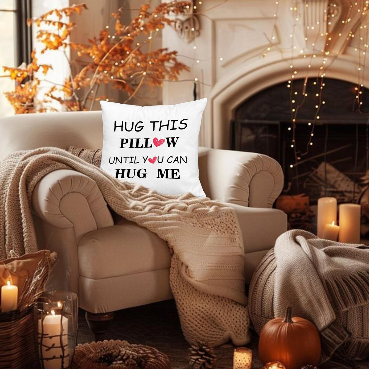 XUNLURY Hug This Pillow Until You Can Hug Me Throw Pillow Covers 18x18, Anniversary Birthday Gifts for Boyfriend Girlfriend, Long Distance Relationship Gifts, Couples Pillow Covers