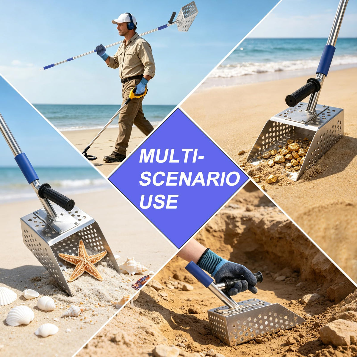 Sand Scoop for Metal Detecting, 73" Adjustable Long Handle Detector Scoop