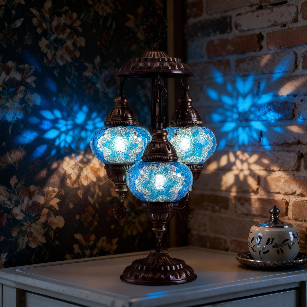Mozaist Turkish Mosaic 3 Globe Table Lamp, E12 Bulbs Included, US Plug