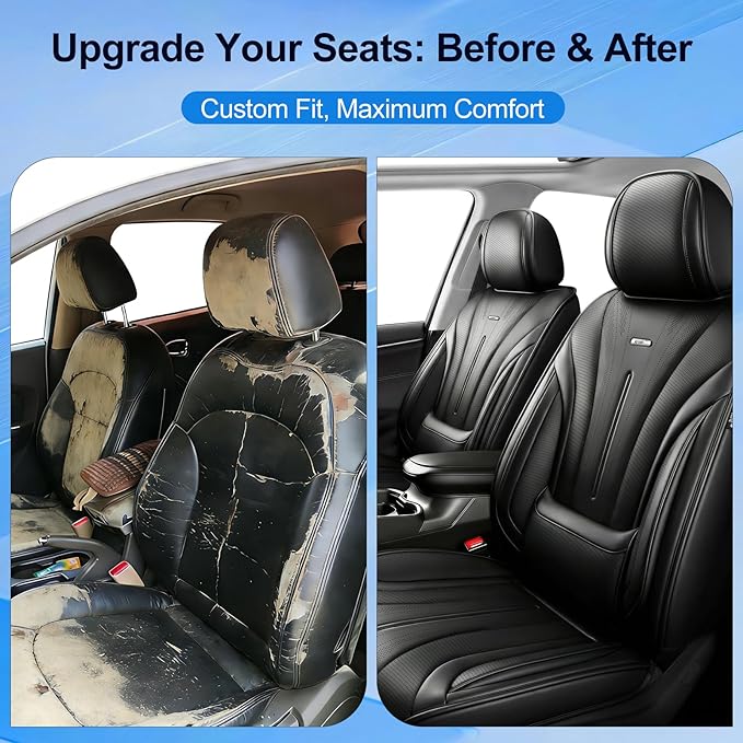 Car Seat Covers for Select Honda Fit 2007-2020, Premium Full Coverage Leather, Airbag Compatible & Scratch-Resistant, Waterproof & All Weather Breathable Seat Protector, Full Set, Black