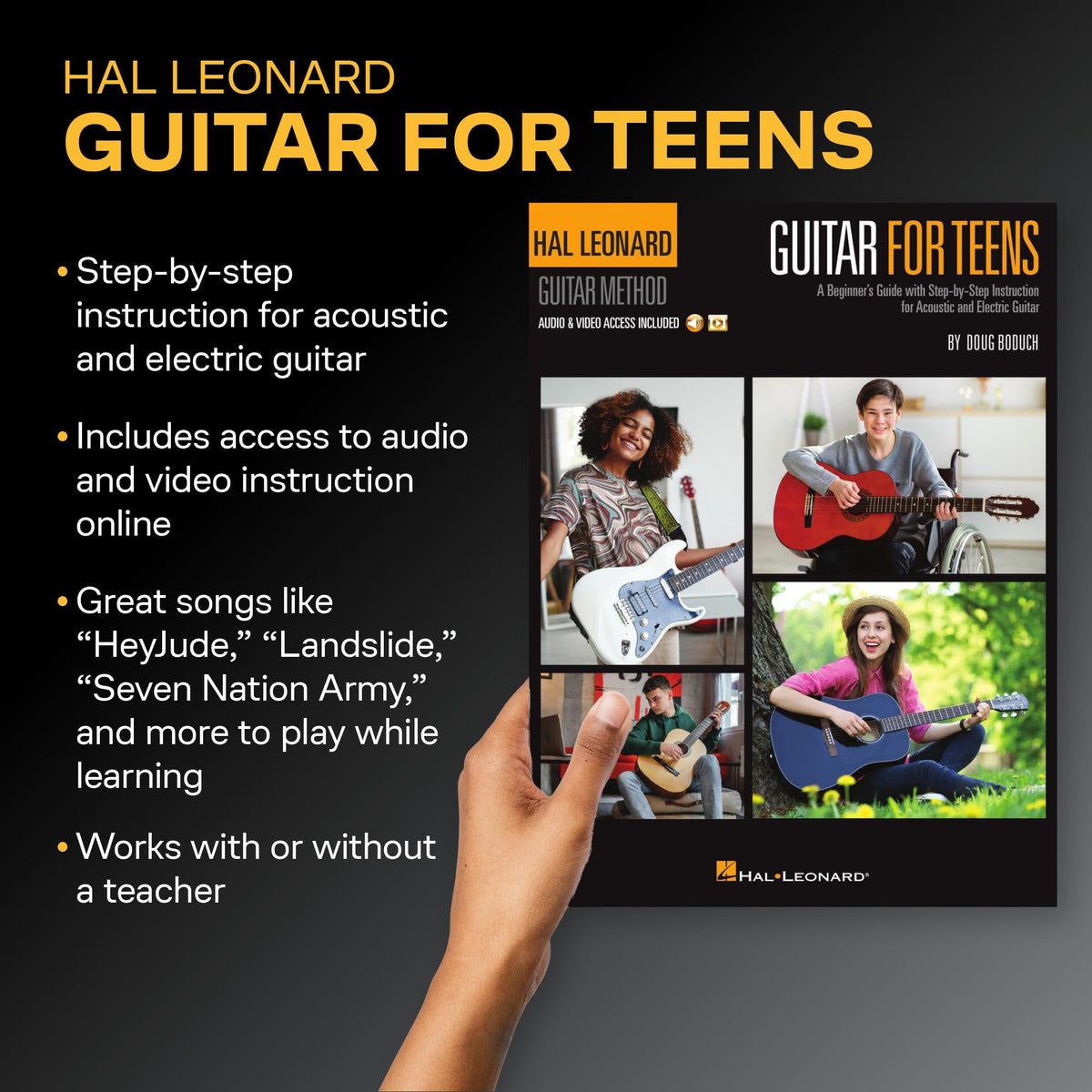 Hal Leonard Guitar for Teens Method | Beginner to Intermediate Lesson Book for Acoustic and Electric Players | Step by Step Guitar Instruction with TAB Chords and Techniques for Students Teachers