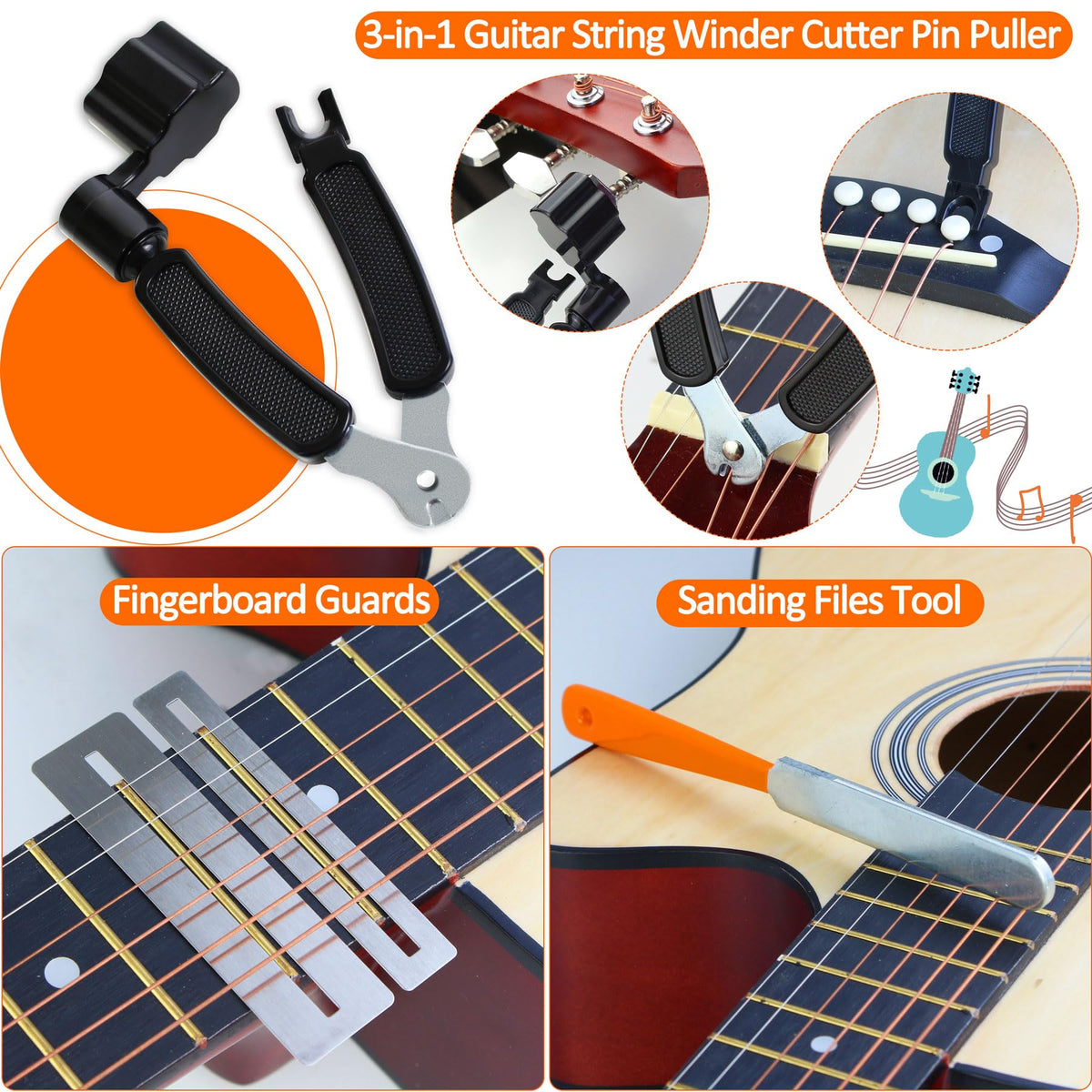 28Pcs Guitar Tool Kit, Guitar Accessories Gifts for Men, Guitar Maintenance Kit with Carry Bag, Guitar Repair Kit for Acoustic Electric Guitar Ukulele Bass Banjo, TIMDAM Guitar Setup Kit Guitar Gifts