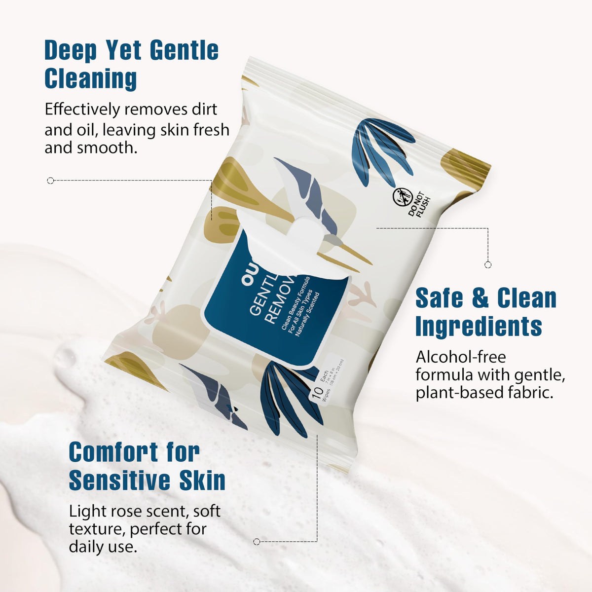 Ourmed Life Rose Water Hydrating Makeup Remover Wipes, Portable, 60 Ct