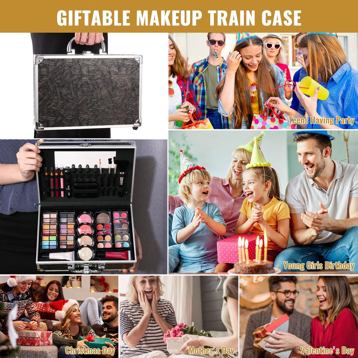 Makeup Kit for Teen Girls & Women Full Kit, Beauty Train Case with Starter Cosmetics Set, Make Up Christmas Gift Box with Eyeshadow,Lipgloss,Highlight,Blush,Lip&Eye Pen,Brush & More(GoldenBrown)