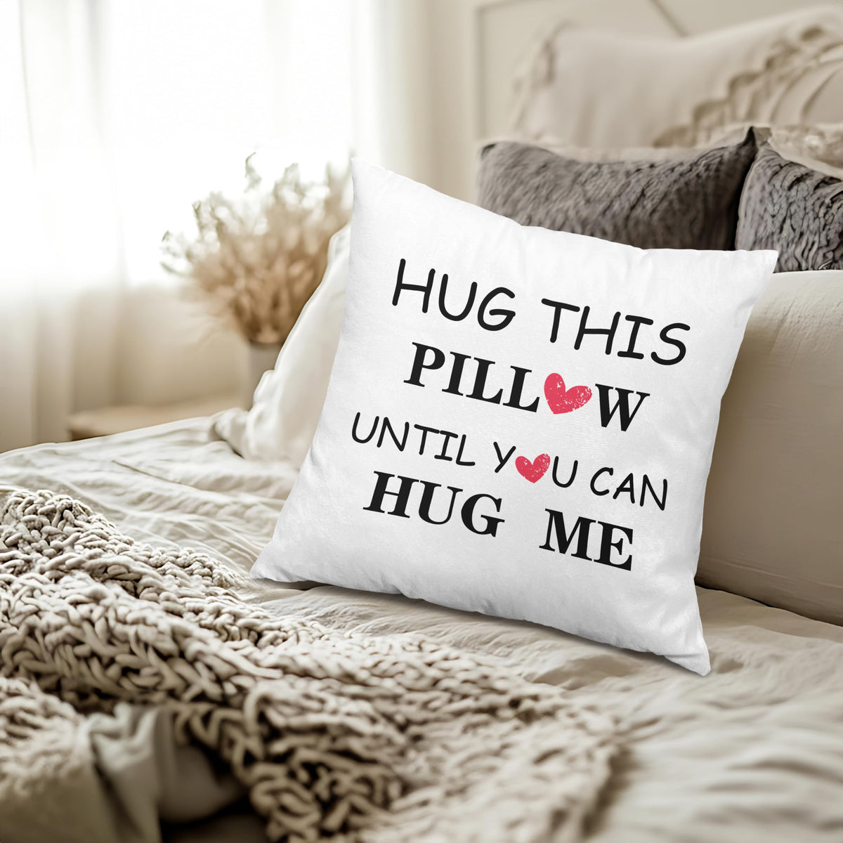 XUNLURY Hug This Pillow Until You Can Hug Me Throw Pillow Covers 18x18, Anniversary Birthday Gifts for Boyfriend Girlfriend, Long Distance Relationship Gifts, Couples Pillow Covers