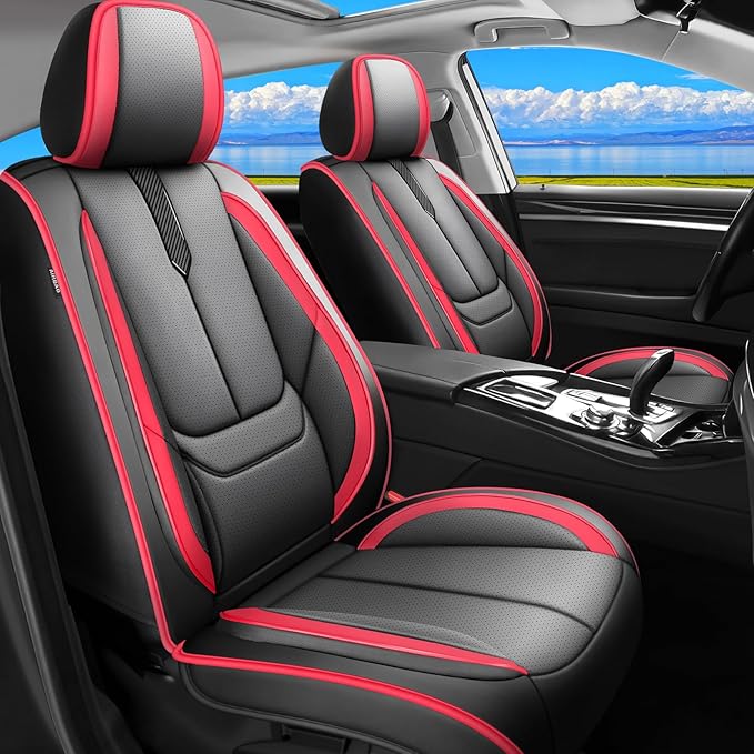 Fit Santa Cruz Car Seat Covers for Hyundai Santa Cruz 2022-2025 2026-Upgraded Premium Waterproof & Breathable Leather,Airbag Compatible,All-Weather Seat Cushion Protector,Full Set,Black-Red