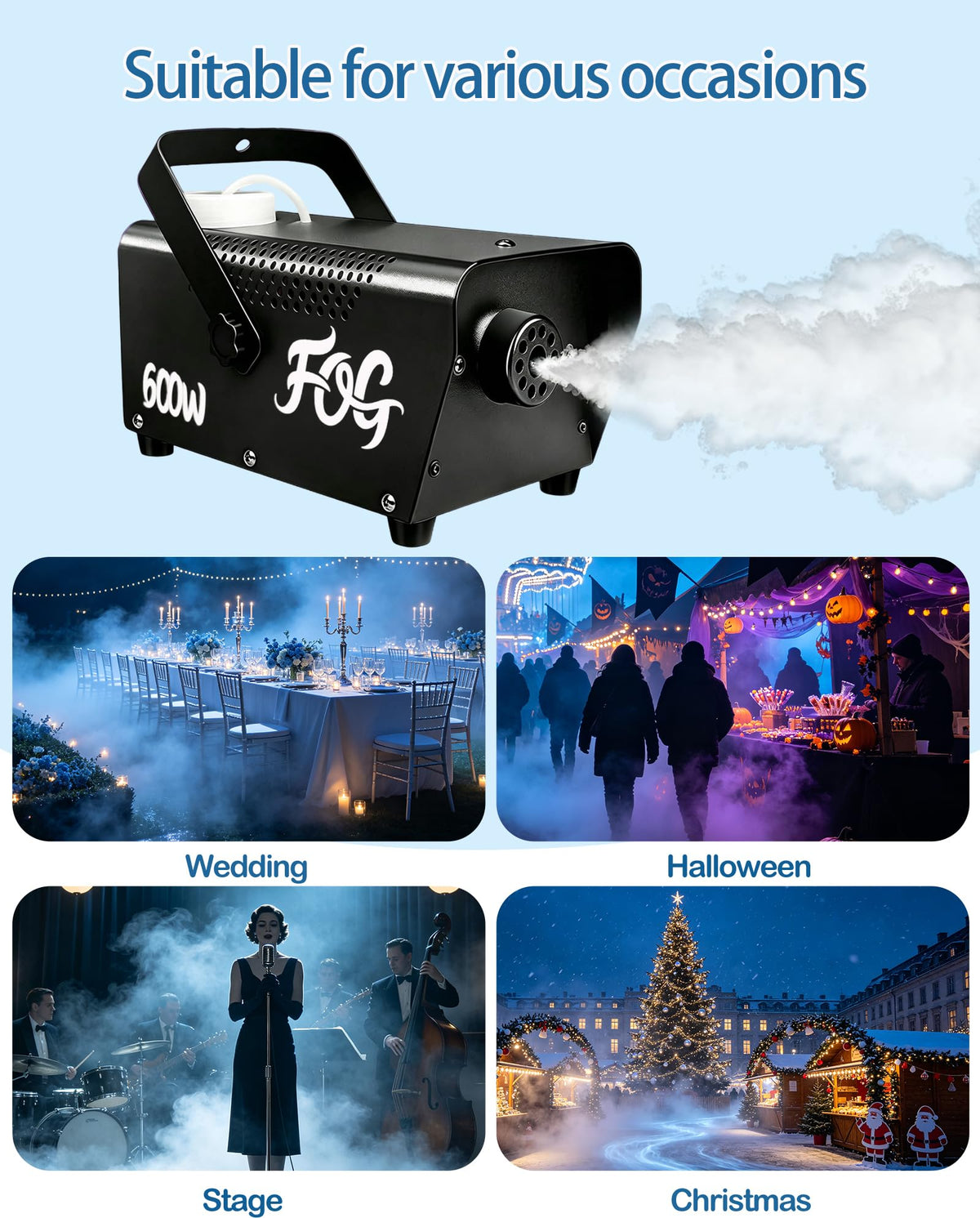 Fog Machine, Smoke Machine with Remote Control for Halloween, 600W
