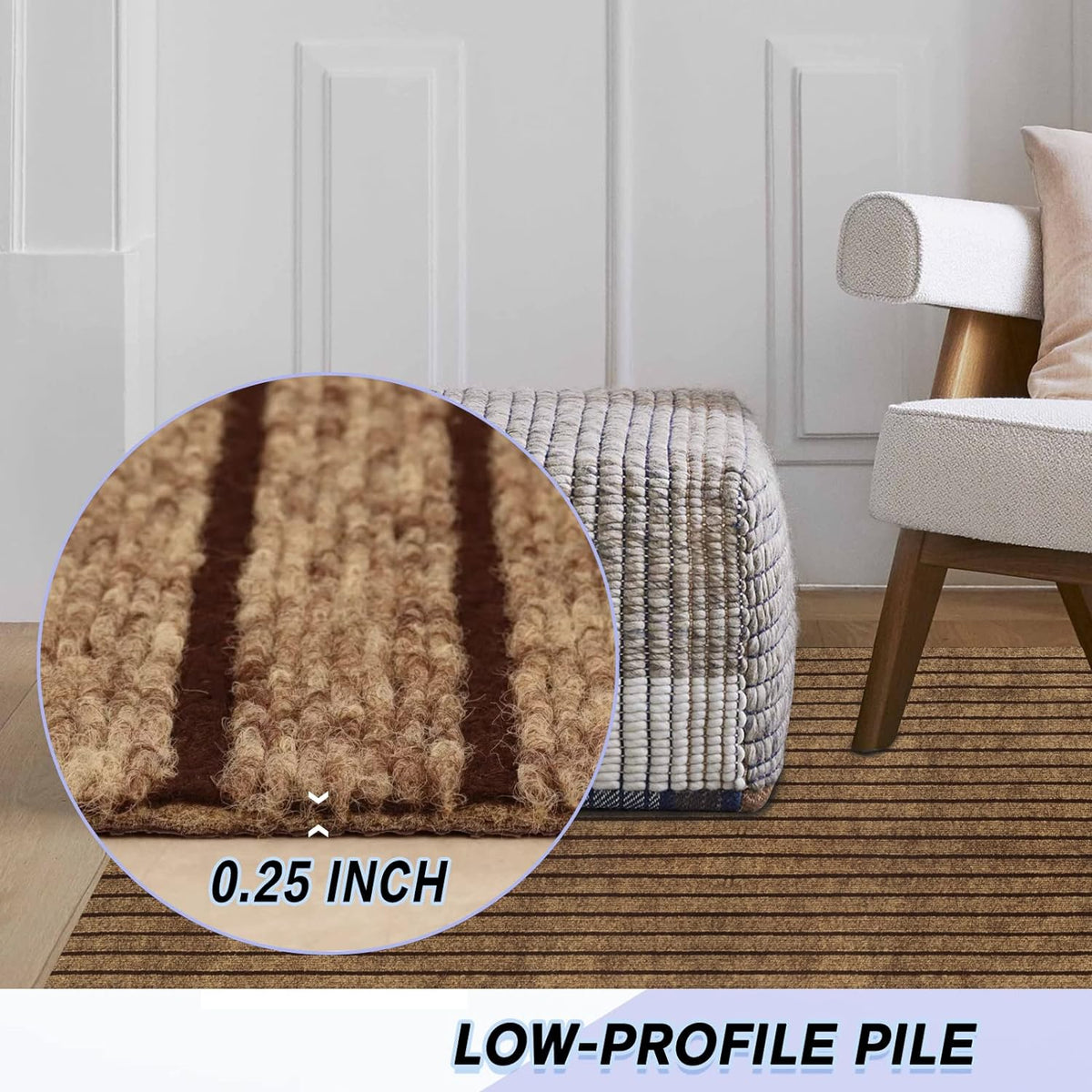 Custom Size Backed Non-Slip Area Rugs Runner, Easy Clean, Waterproof Runner Rugs for Hallway Entryway, Kitchen, Laundry, 4FT x 11FT, Brown Stripe