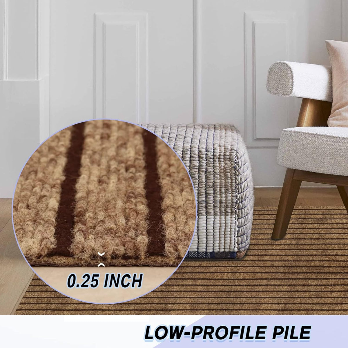 Custom Size Backed Non-Slip Area Rugs Runner, Easy Clean, Waterproof Runner Rugs for Hallway Entryway, Kitchen, Laundry, 4FT x 41FT, Brown Stripe