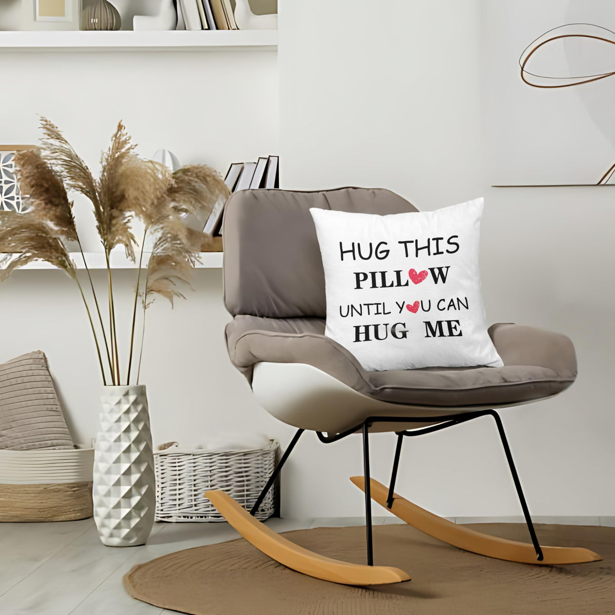 XUNLURY Hug This Pillow Until You Can Hug Me Throw Pillow Covers 18x18, Anniversary Birthday Gifts for Boyfriend Girlfriend, Long Distance Relationship Gifts, Couples Pillow Covers