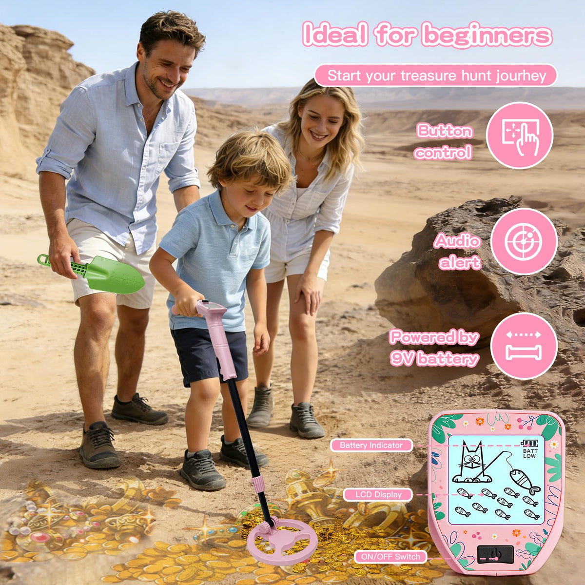 Metal Detector for Kids,0.88lbs Treasure Hunter,Pink Set