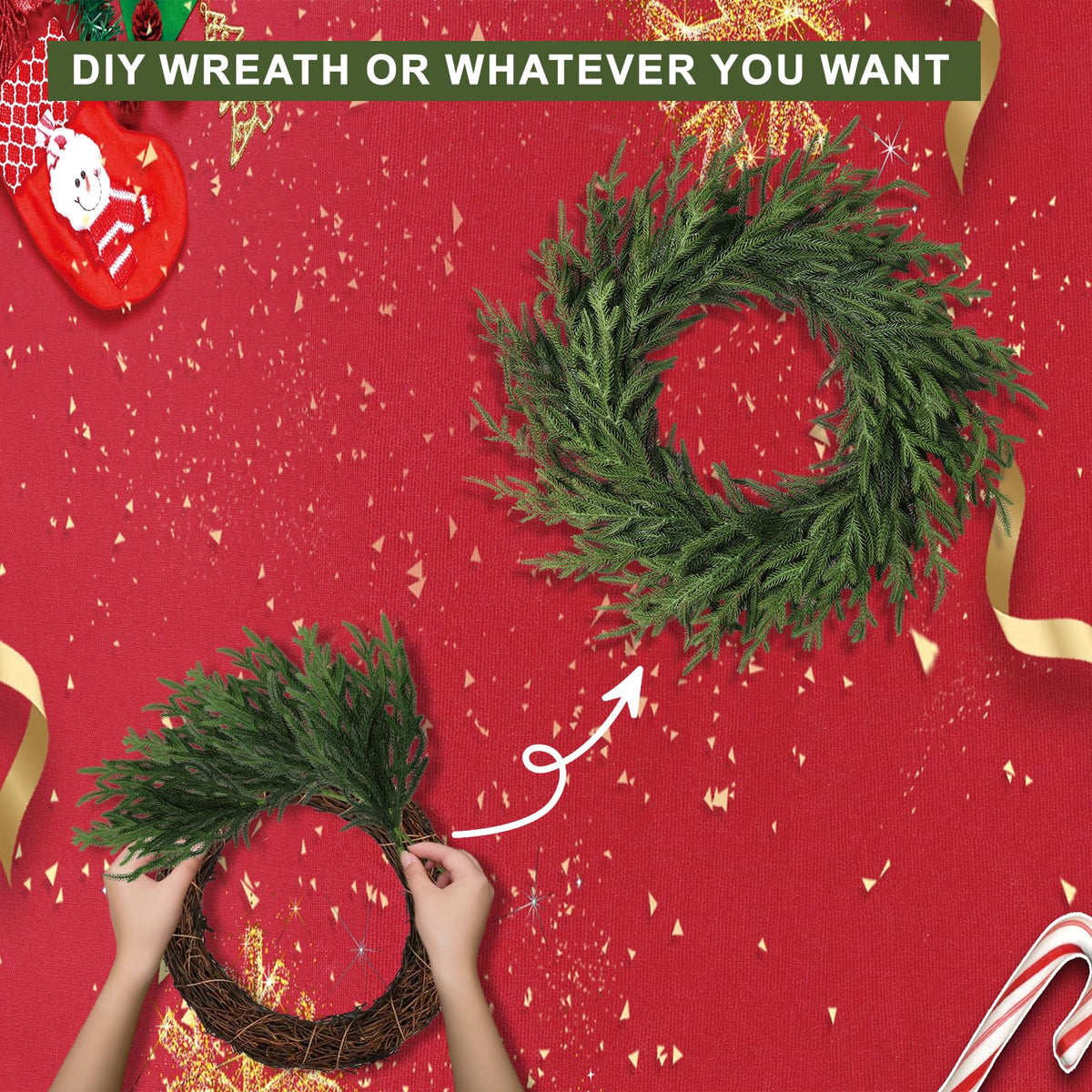 LZNPA 12 Pcs Realistic Christmas Pine Branches Natural Droopy Soft Bendable