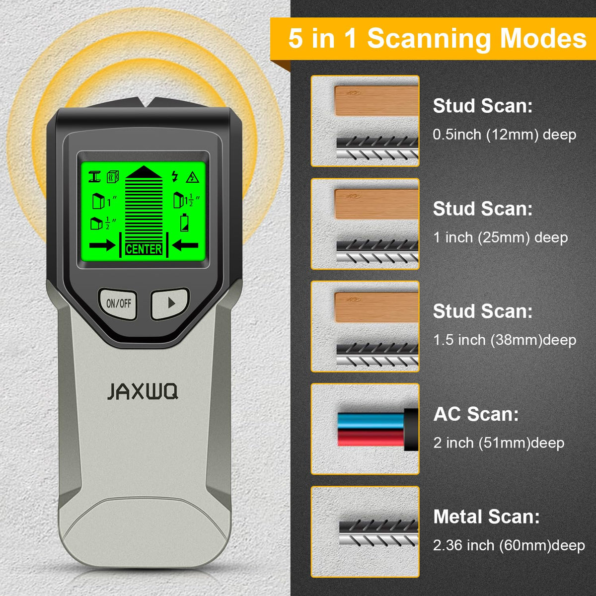Stud Finder Wall Scanner - 5 in 1 Stud Finder Tool w/Smart Chip and HD LCD Display, Stud Detector Beam Finders for the Center and Edge of Wood AC Wire Metal Studs Joist Pipe (‎‎grayish)