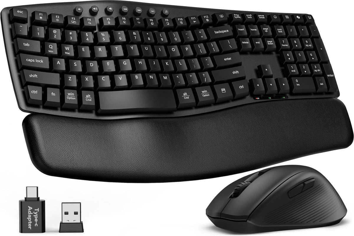 SABLUTE Wireless Keyboard and Mouse Combo, Ergonomic Wave, 30dB Quiet, MA41