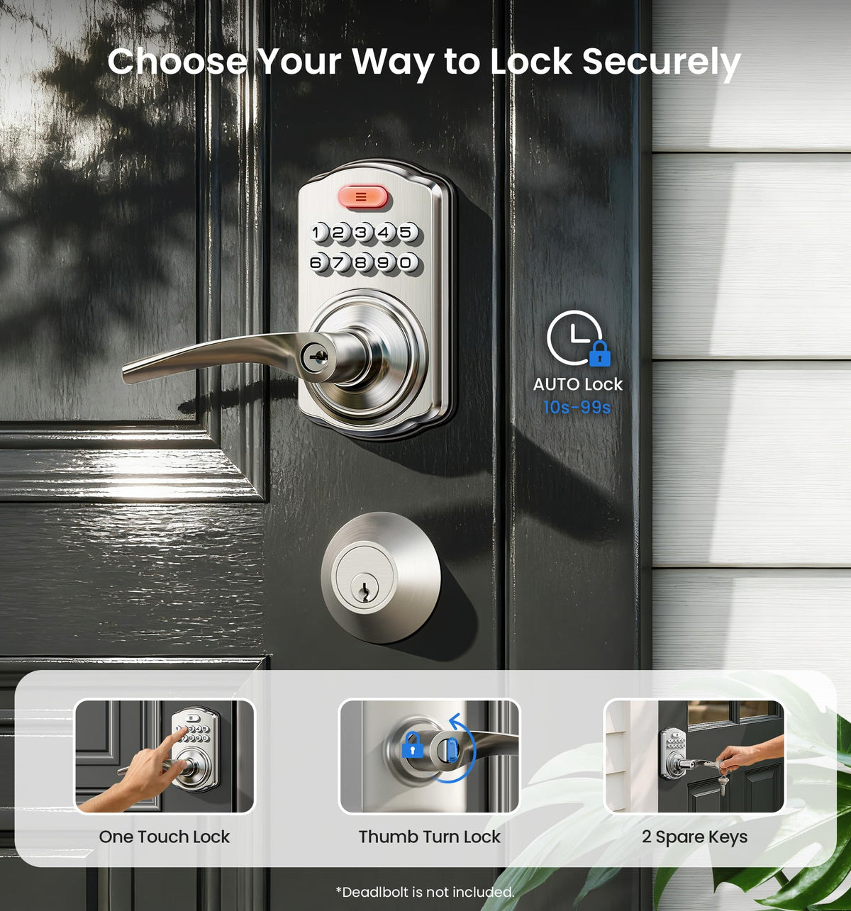 Veise KS04 Keypad Door Lock with Zinc Alloy Handle, Satin Nickel