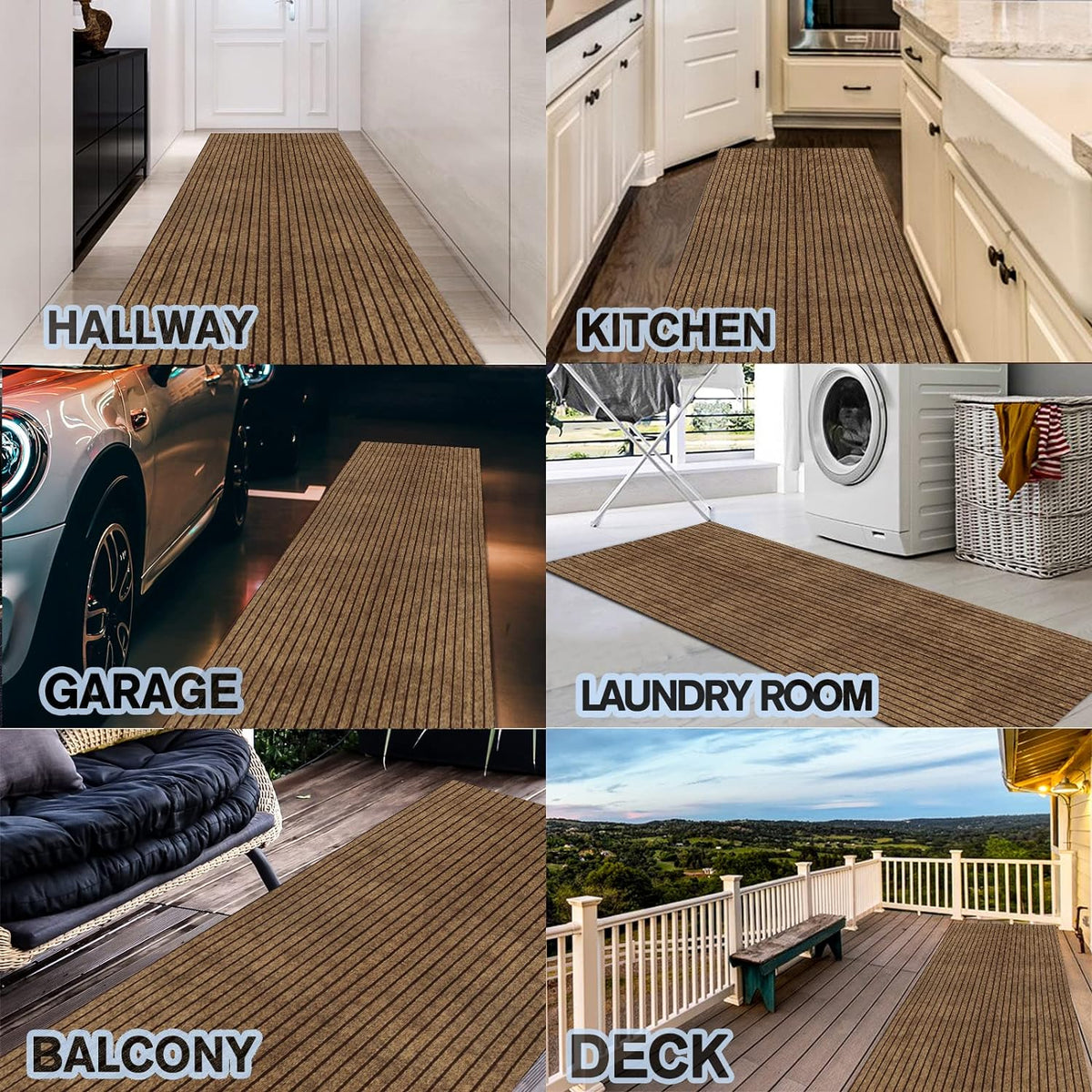 Custom Size Backed Non-Slip Area Rugs Runner, Easy Clean, Waterproof Runner Rugs for Hallway Entryway, Kitchen, Laundry, 4FT x 51FT, Brown Stripe
