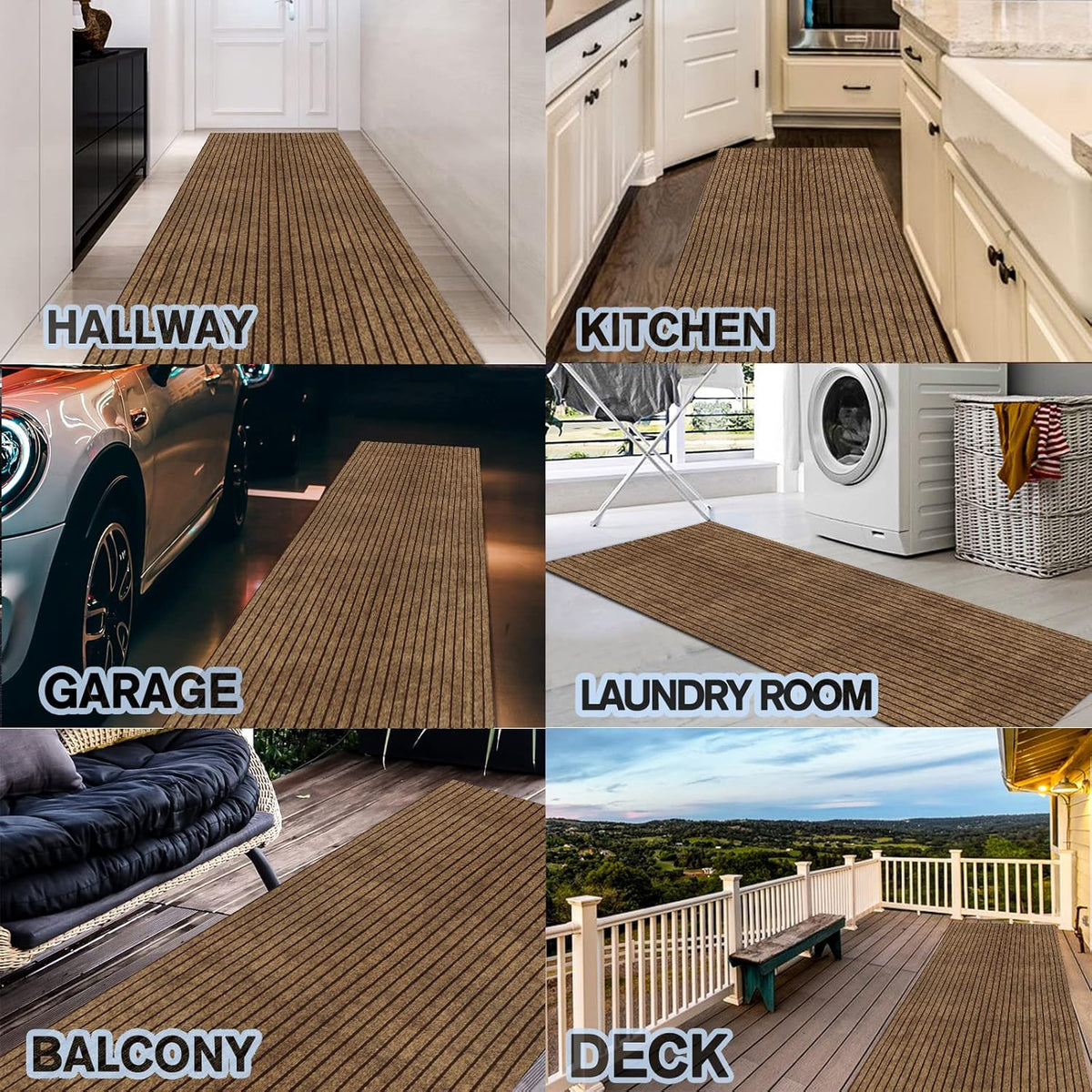 Custom Size Backed Non-Slip Area Rugs Runner, Easy Clean, Waterproof Runner Rugs for Hallway Entryway, Kitchen, Laundry, 3FT x 29FT, Brown Stripe