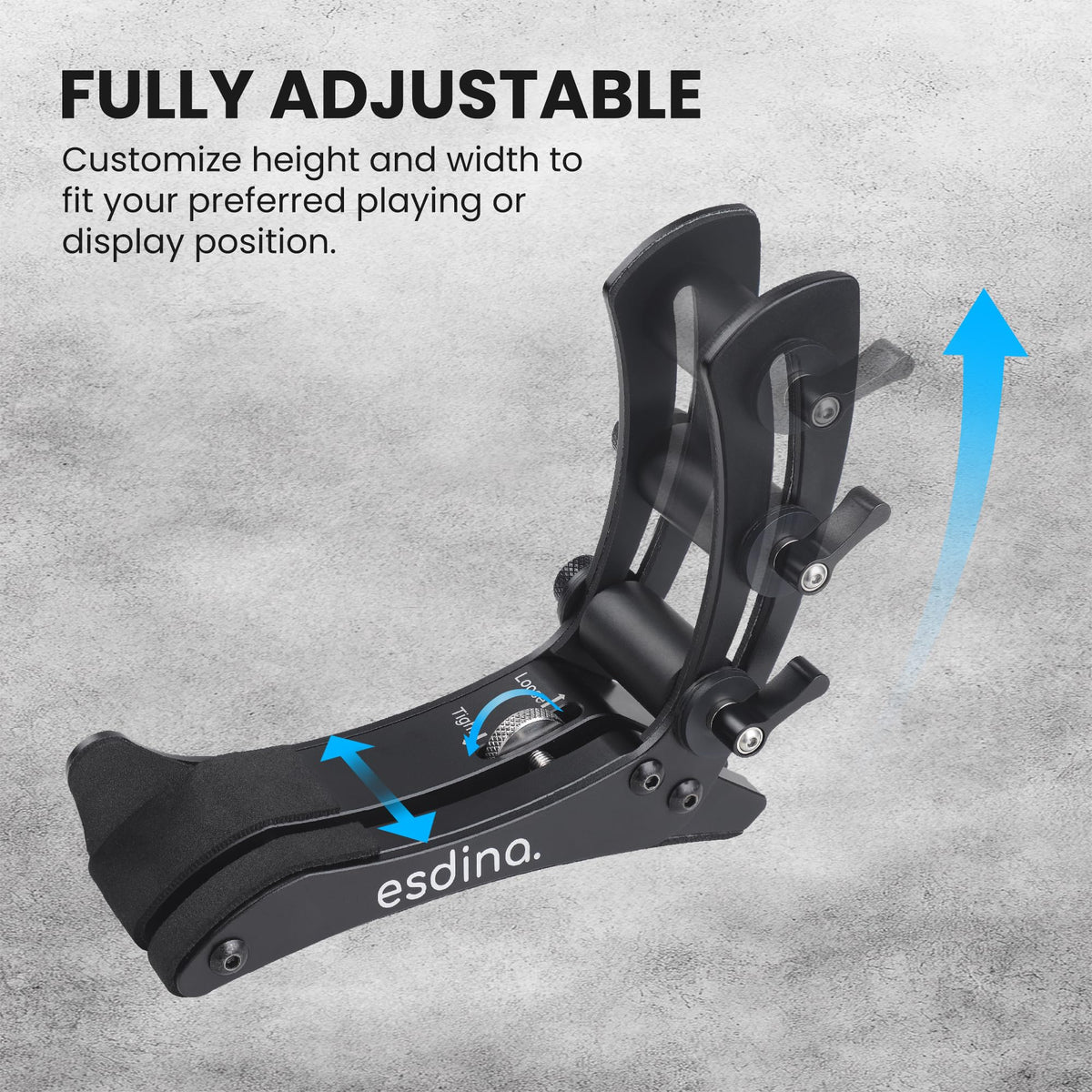Esdina Electric Guitar Leg Rest, Ergonomic Thigh Support, Adjustable Foot Rest Stand, Soft Silicone Protection, Aluminum Alloy, Fits 1.46“ - 2.17“ in Guitar Body Thickness