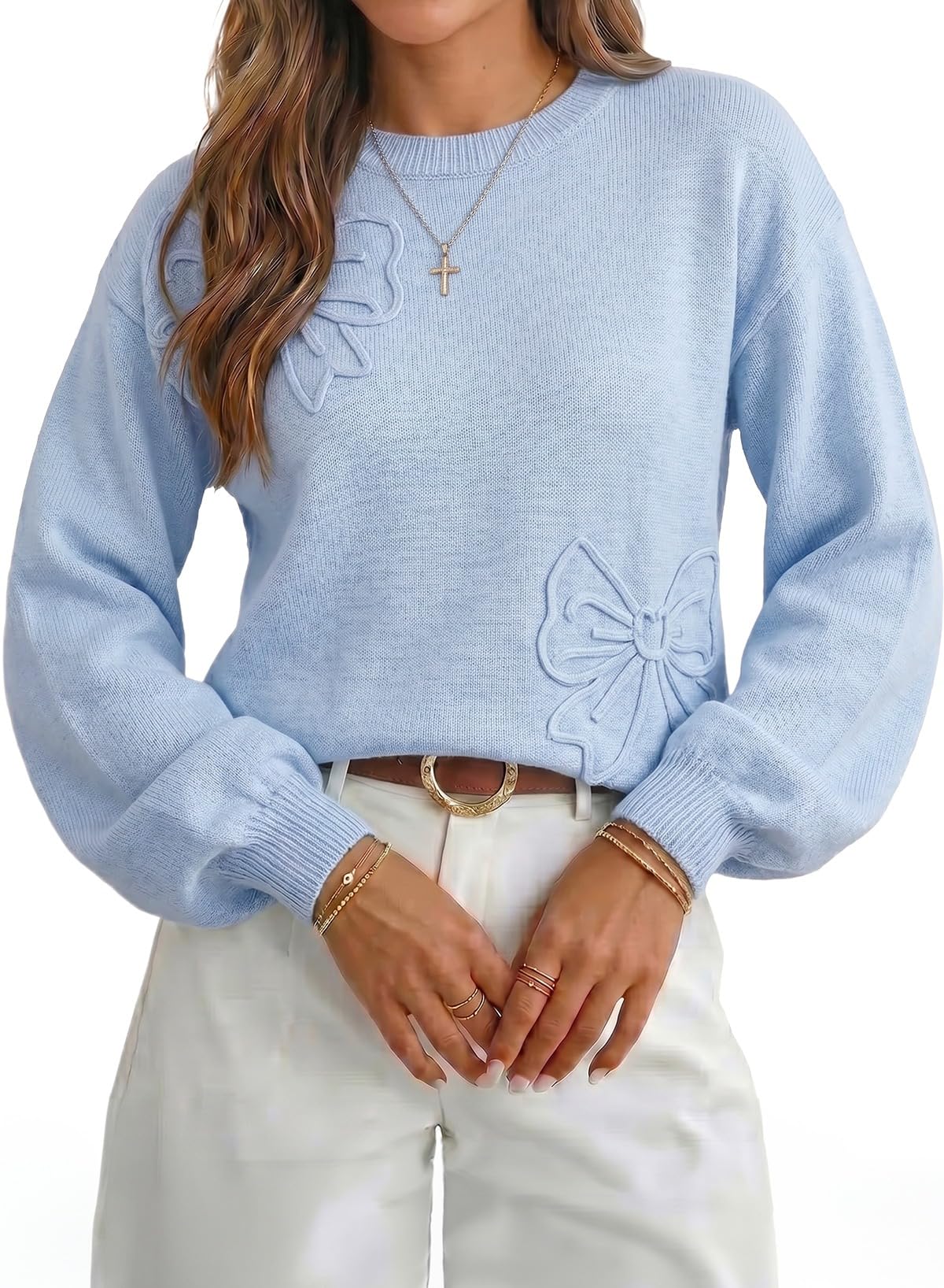 Dokotoo Cozy Sweaters for Women Lantern 2026 Fall Long Sleeve Pullover Blue