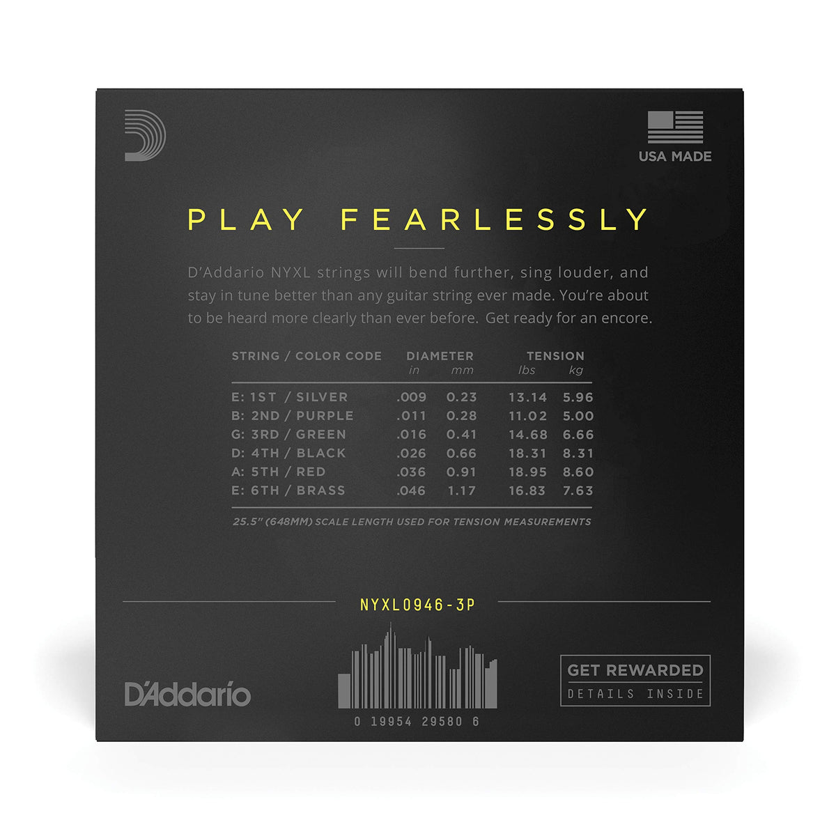 D'Addario NYXL0946-3P Electric Guitar Strings, 09-46, 3 Sets