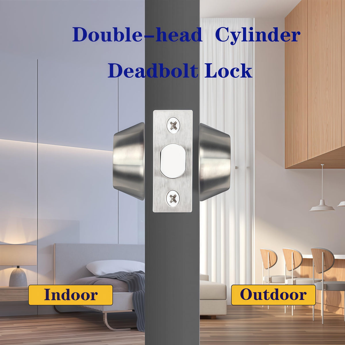 Eiqikayo Silver Steel Double-Head Cylinder Deadbolt,keyed 2 Sides
