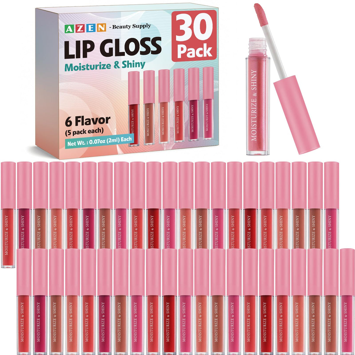 AZEN 30 Pack Lip Gloss Bulk Set, Shimmery Lip Gloss for Women and Girls With Rich Varied Colors