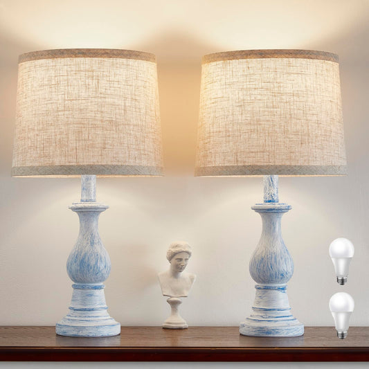 Table Lamps Set of 2, 18.5" Vintage Bedside Lamps for Bedroom Living Room