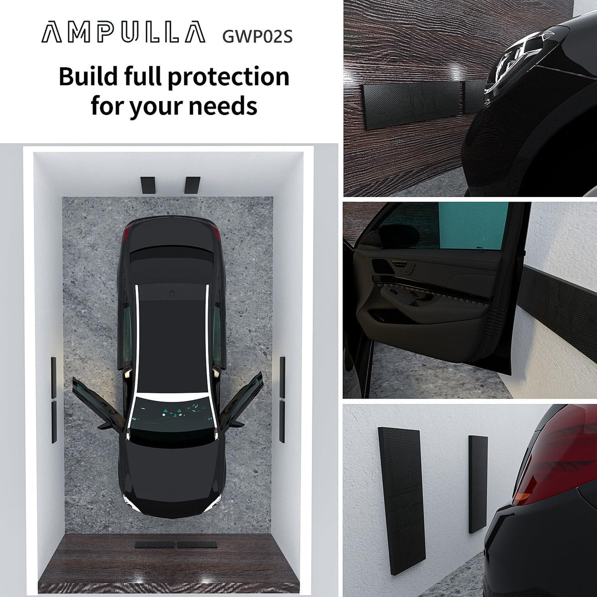 GWP02S Garage Wall Protector Car Door Protectors, Garage Accessories, Parking Stopper for Garage, Tool-Free, Designed in Germany (4-Pack Black)