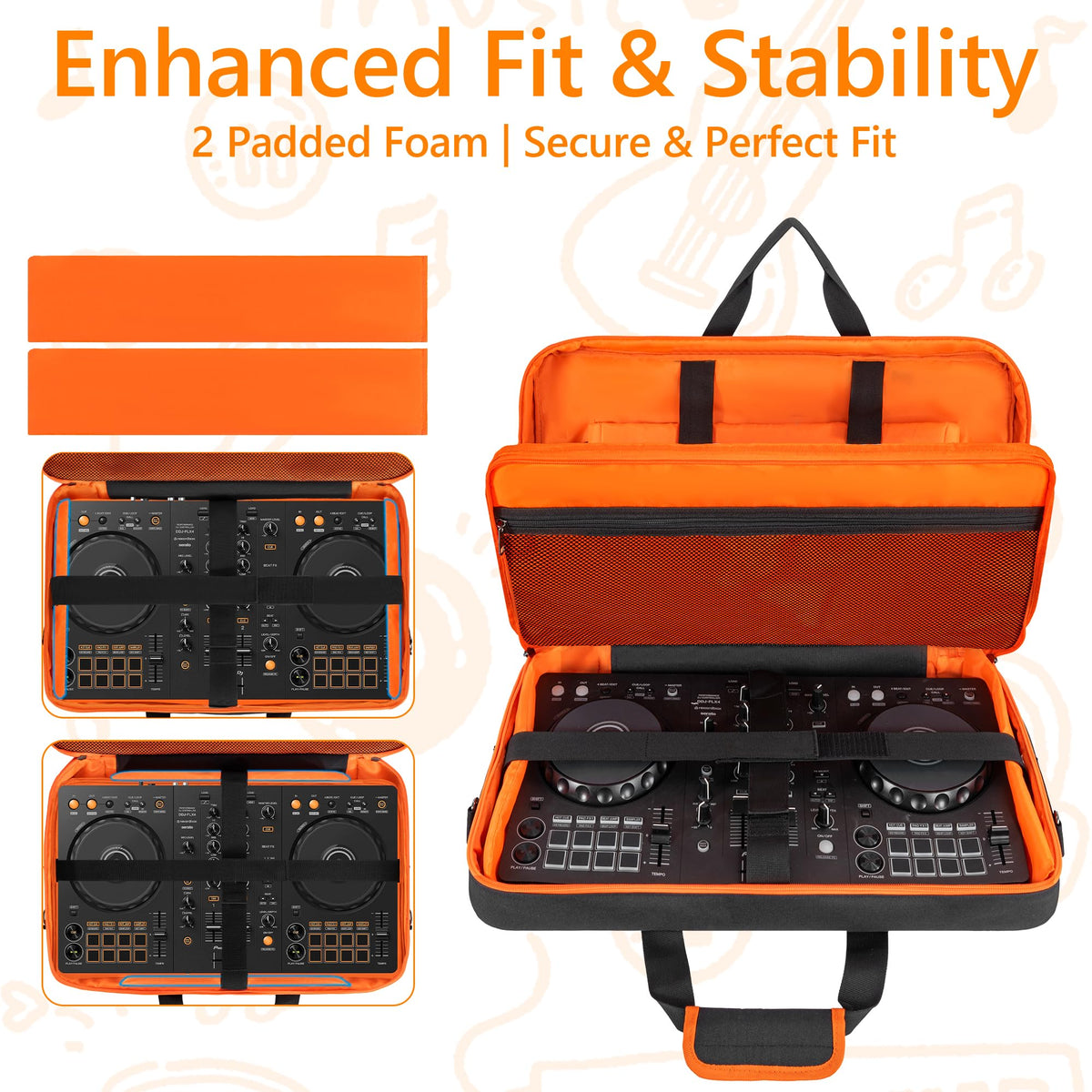 ITHWIU Padded DJ Controller Case Compatible with DDJ FLX4/DJ 400/DDJ REV1, DJ Carrying Bag with 5-Pocket fits up to 15.6'' Laptop, Headphones, Cables, with Adjustable Shoulder Strap, 21.5"x11.8"x2.5"