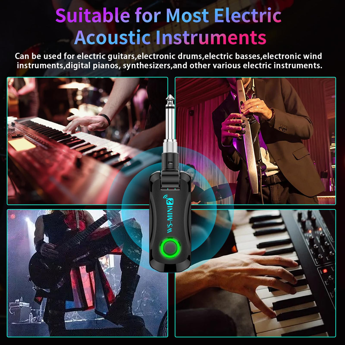 Guitar Wireless System 2.4GHz with Rotating Head & 2-in-1 Plug
