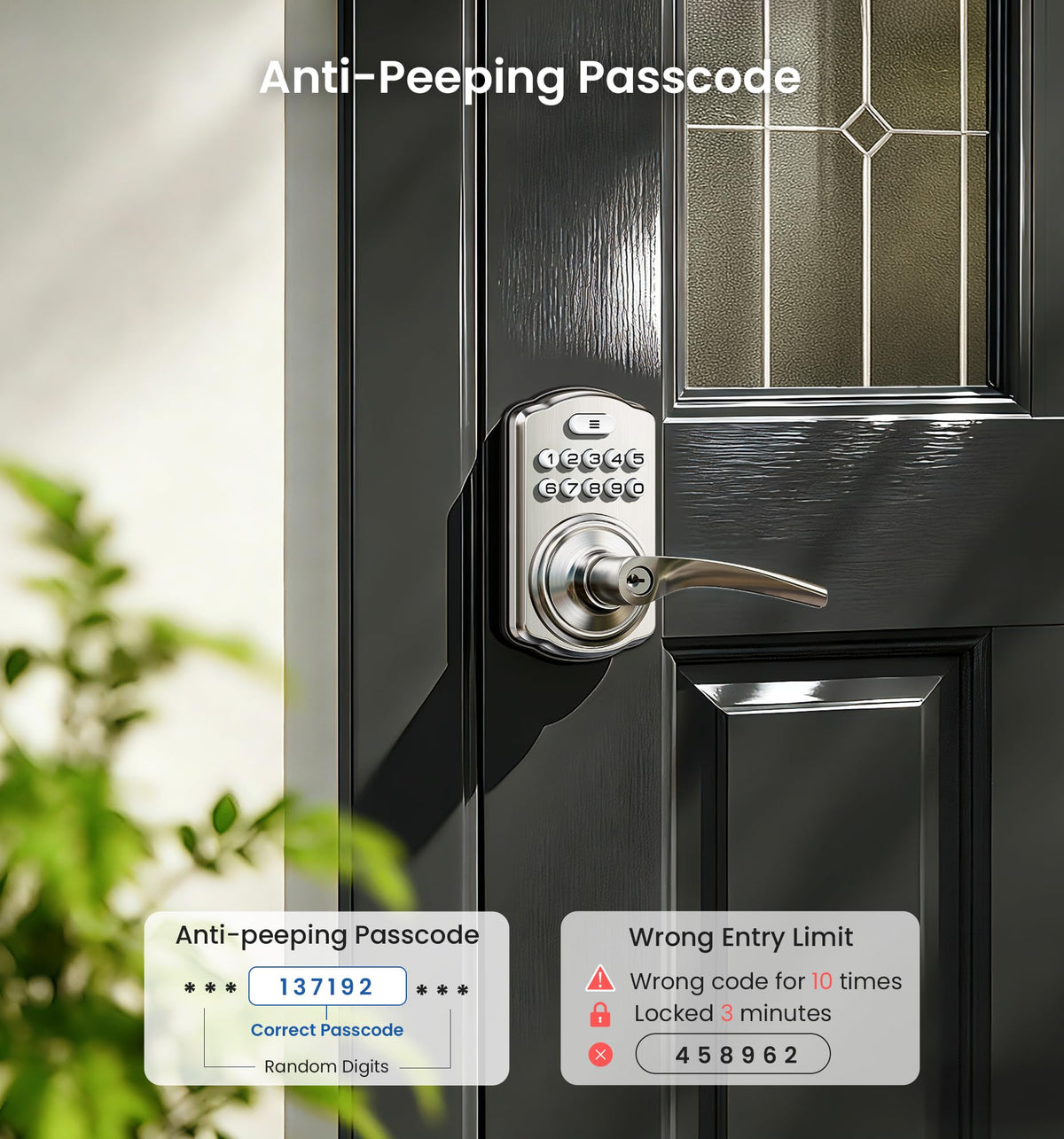 Veise KS04 Keypad Door Lock with Zinc Alloy Handle, Satin Nickel
