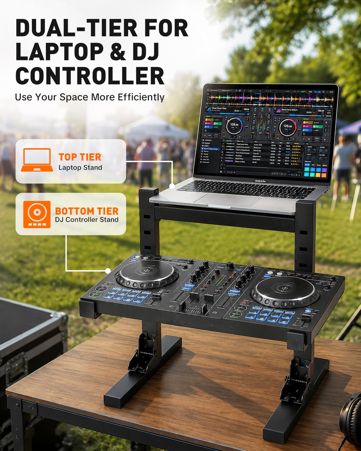 HULISEN DJ Laptop Stand, Dual Tier Foldable Stand for Laptop & Controller