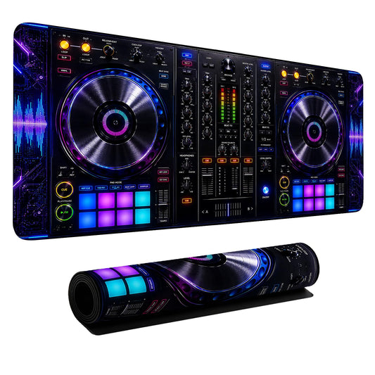 DJ Controller Gaming Mouse Pad 35.4 x 15.7 inch, Neon Music Mixer Desk Mat