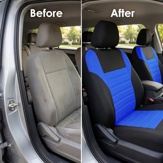 FH Group Automotive Car Seat Covers Full Set Premium 3D Air Mesh Front Seat Covers, Airbag Compatible & Split Bench Cover Universal Fit Interior Accessories for Cars Trucks and SUVs - Blue