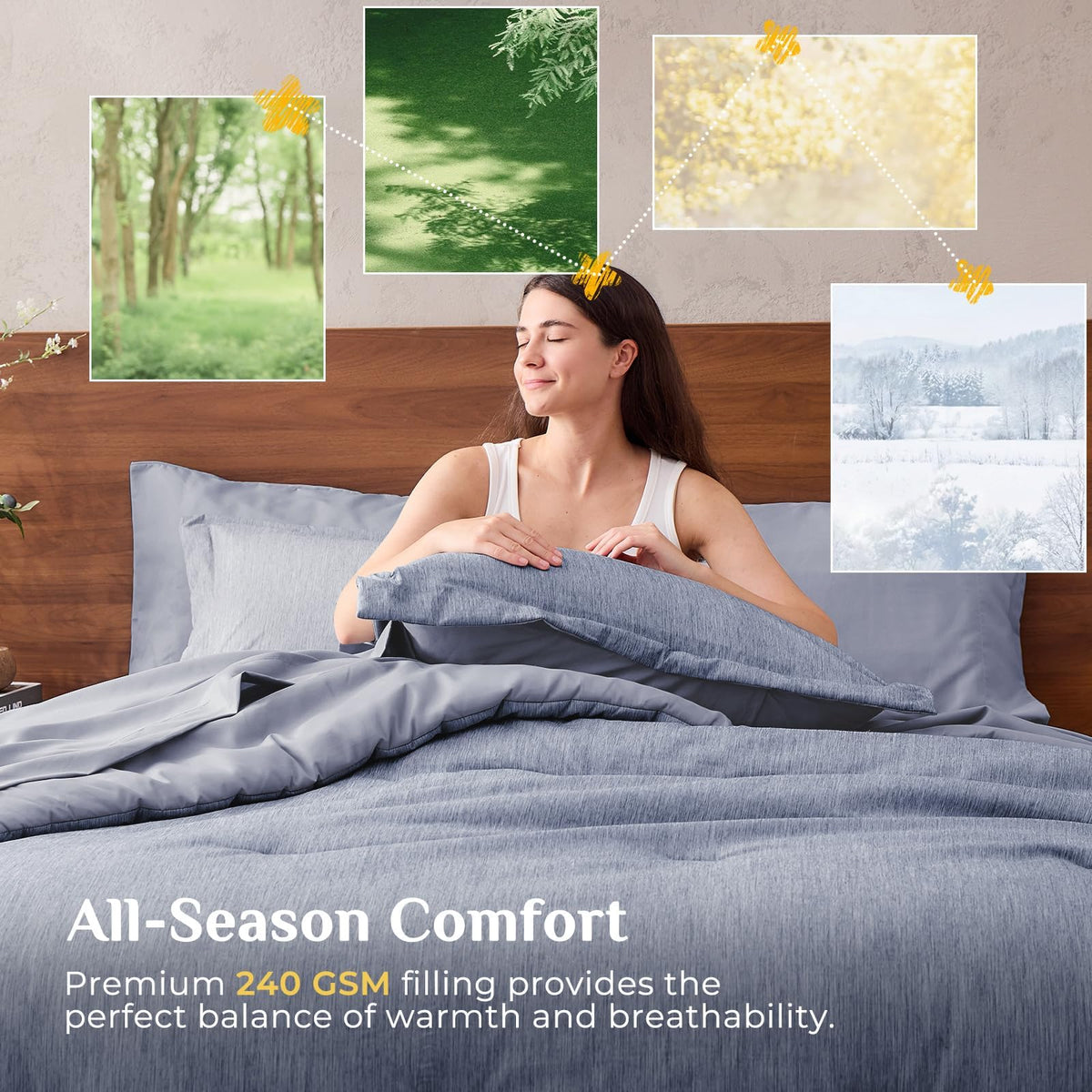 JOLLYVOGUE Navy Blue Queen Comforter Set, Cationic Dyeing Bed in a Bag Queen 7 Pieces, Double-Tone Bedding Set with Down Alternative Comforter, Sheets, Pillowcases & Shams