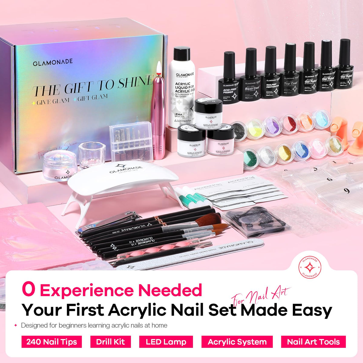 Glamonade Acrylic Nail Kit for Beginners: Prep to Finish Home Practice DIY