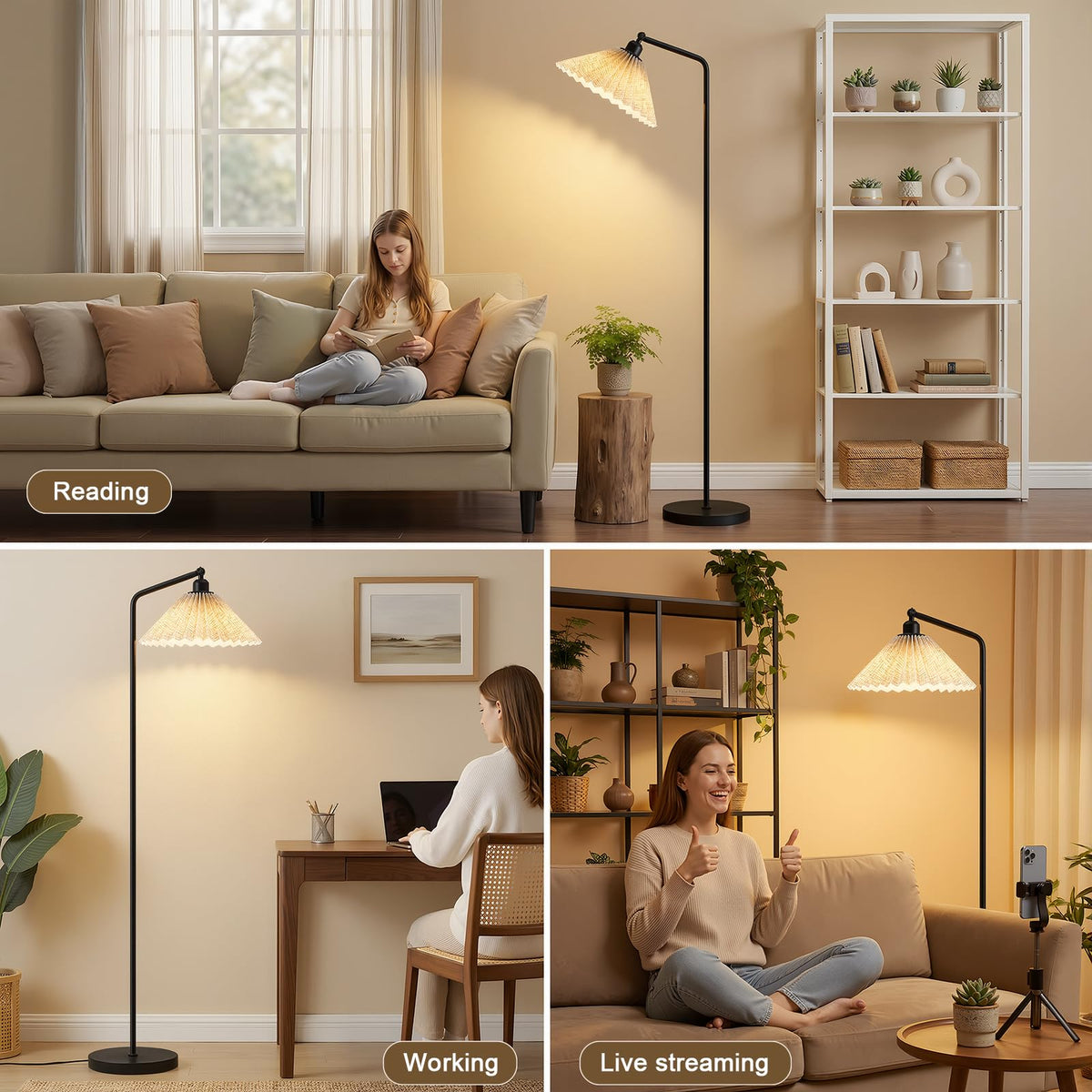 Floor Lamps for Living Room & Bedroom, 63" Modern Tall Standing Lamp, 3CCT