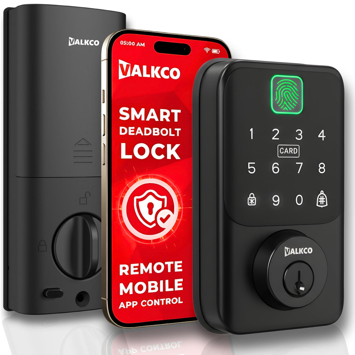 VALKCO Smart Deadbolt V600BF – Smart Door Lock for Front Door, Keyless Entry Door Lock with Fingerprint, Touch Keypad, RFID Card and Mobile App Control, Auto Lock, DIY Easy Install, IP65 Weatherproof.