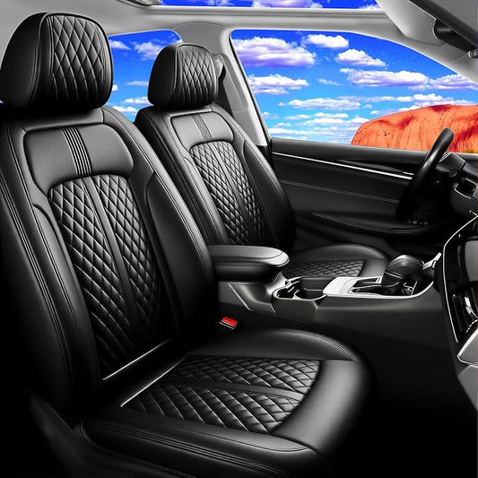 Fit HR-V Car Seat Covers (Full Set) for Select Honda HRV 2016-2025 2026 LX/EX/EXL/Sport, Premium Full Coverage Leather, Airbag Compatible, Waterproof & All Weather Seat Protector, Black